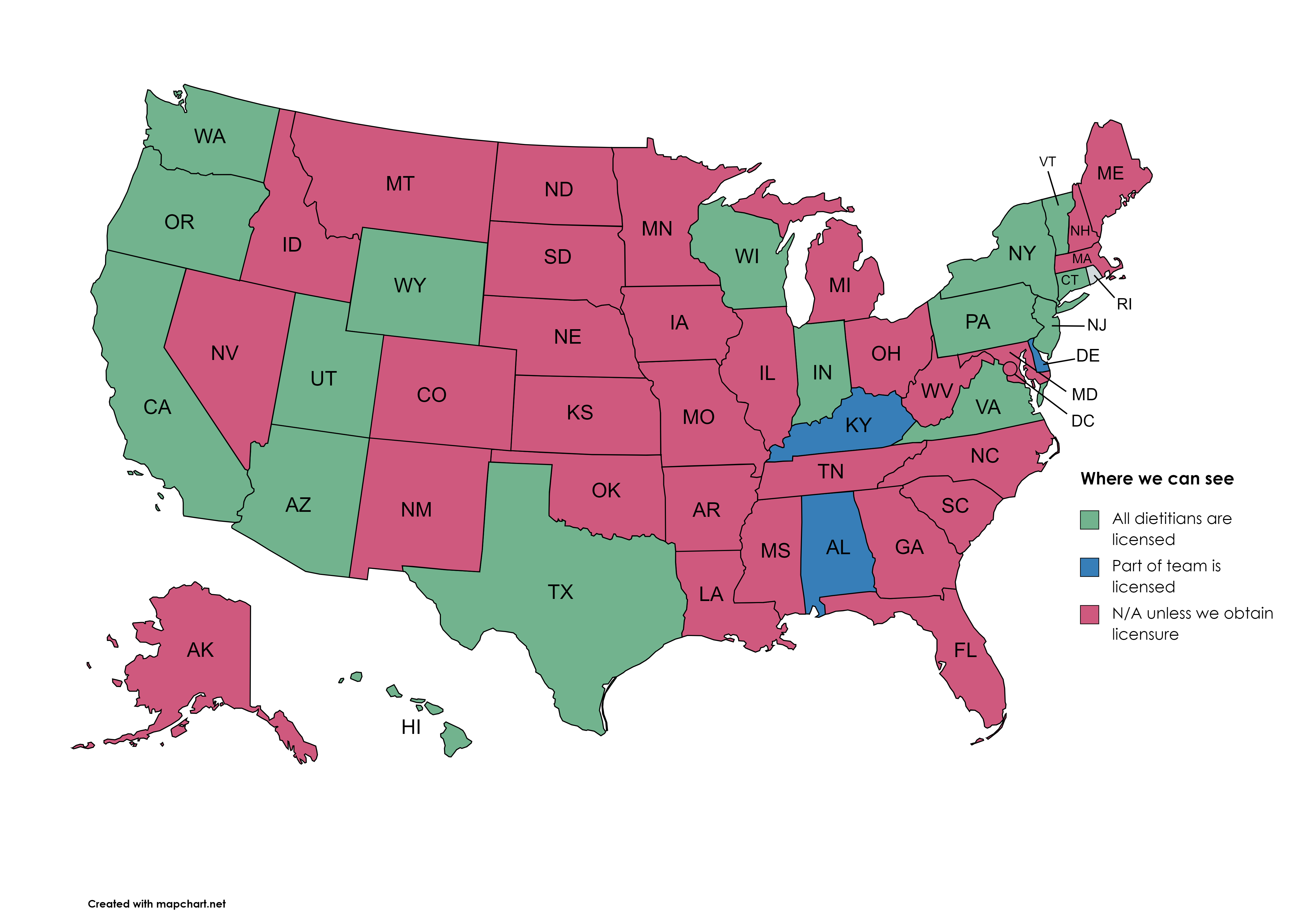 Map of states that Vita Nutrition Services can see online