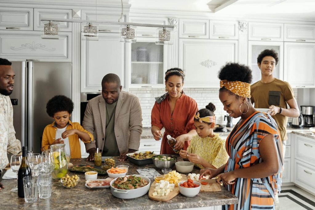 Family cooking a holiday meal together